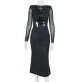 Damen Elegantes Maxikleid mit transparenten Ärmeln und Rüschendetails R&B