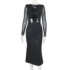 Damen Elegantes Maxikleid mit transparenten Ärmeln und Rüschendetails R&B