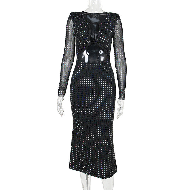 Damen Elegantes Maxikleid mit transparenten Ärmeln und Rüschendetails R&B