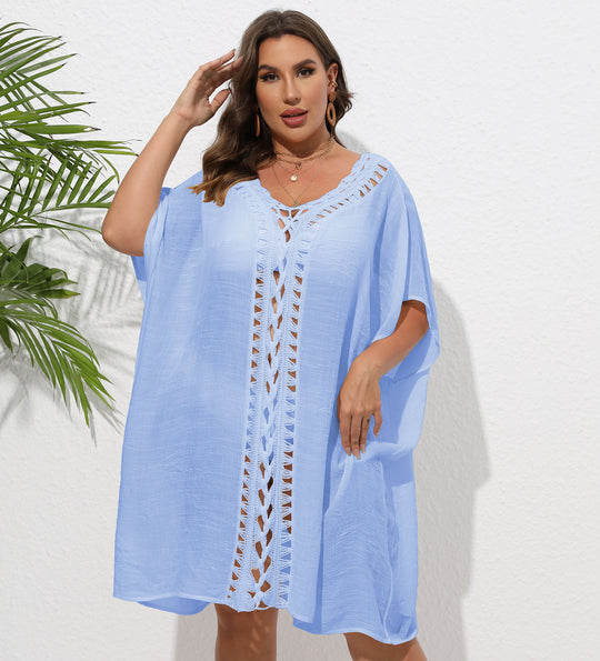 Damen Luftiger Strandkimono mit dekorativer Häkelspitze R&B