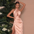 Damen elegantes Wickelkleid mit stilvollem Beinschlitz