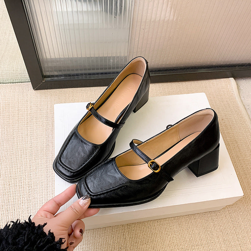 Damen elegante Mary Janes mit Blockabsatz und modischer Schnalle R&B