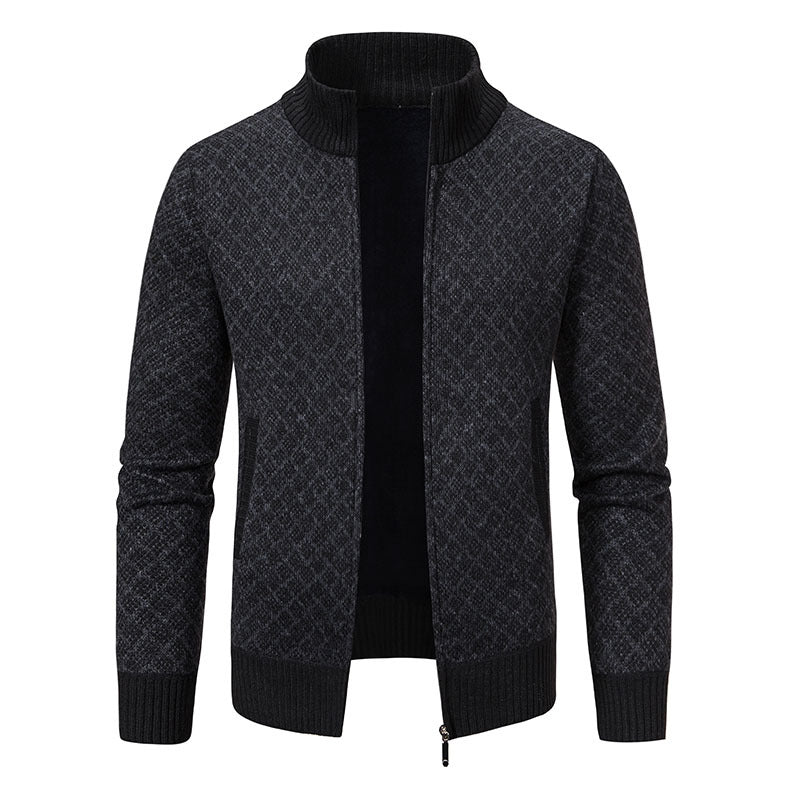 Herren Strickjacke mit modernem Zipper und hochwertigem Muster