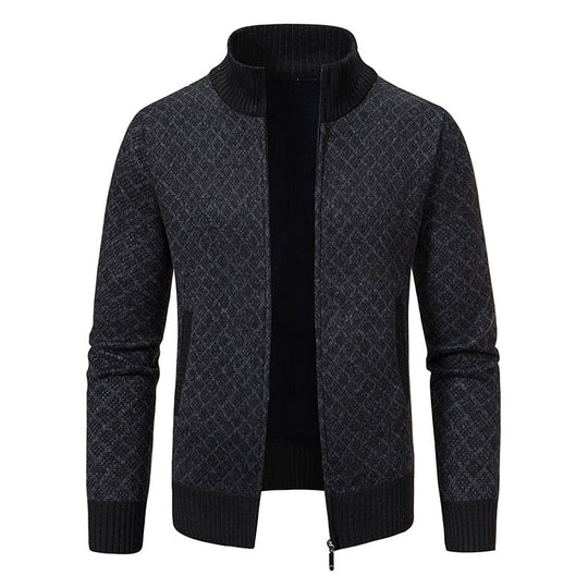Herren Strickjacke mit modernem Zipper und hochwertigem Muster R&B