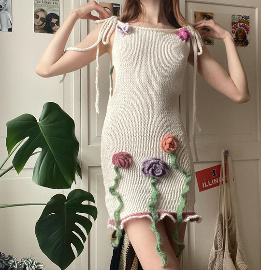Damen gehäkeltes Sommerkleid mit floralen Applikationen R&B