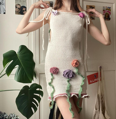 Damen gehäkeltes Sommerkleid mit floralen Applikationen R&B