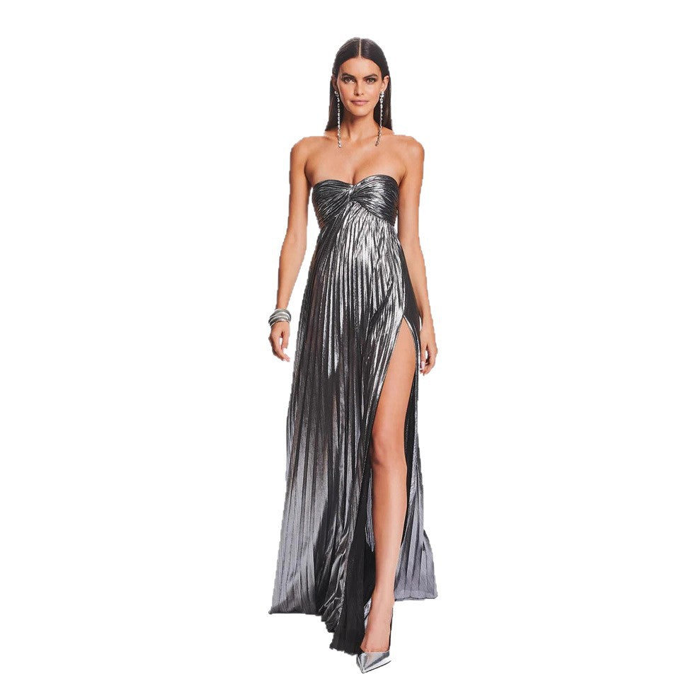 Damen Abendkleid mit schulterfreiem Design und elegantem Schlitz R&B