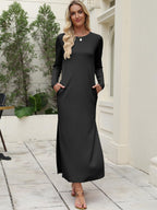 Damen Maxikleid mit lässiger Knopfleiste und animalischen Mustern R&B