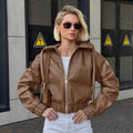 Damen cropped Kunstlederjacke mit kontrastierenden Details und elastischem Bund R&B