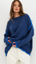 Damen kuscheliger Strickpullover mit kontrastierenden Akzentdetails R&B