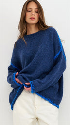 Damen kuscheliger Strickpullover mit kontrastierenden Akzentdetails R&B