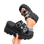 Damen Wedge-Pantoletten mit modischem Doppelriemen-Design und rutschfester Sohle R&B