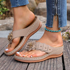 Damen Sandalen mit floralen Applikationen und gepolsterter Sohle R&B