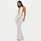 Damen Eleganter Jumpsuit mit doppeltem Kragen und trendiger Raffung R&B