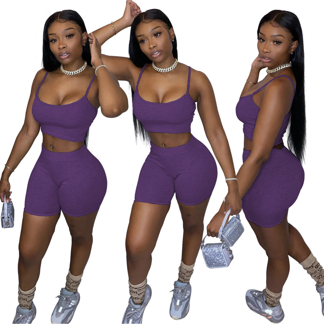 Damen Sportliches Set mit figurbetonendem Crop-Top und Shorts R&B