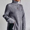 Damen Modischer Rippstrickpullover mit hohem Kragen und lässigem Schnitt