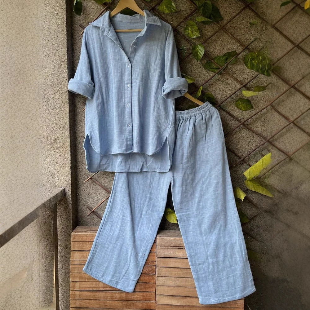 Damen lässiges Leinen-Hemd und Hose Set R&B