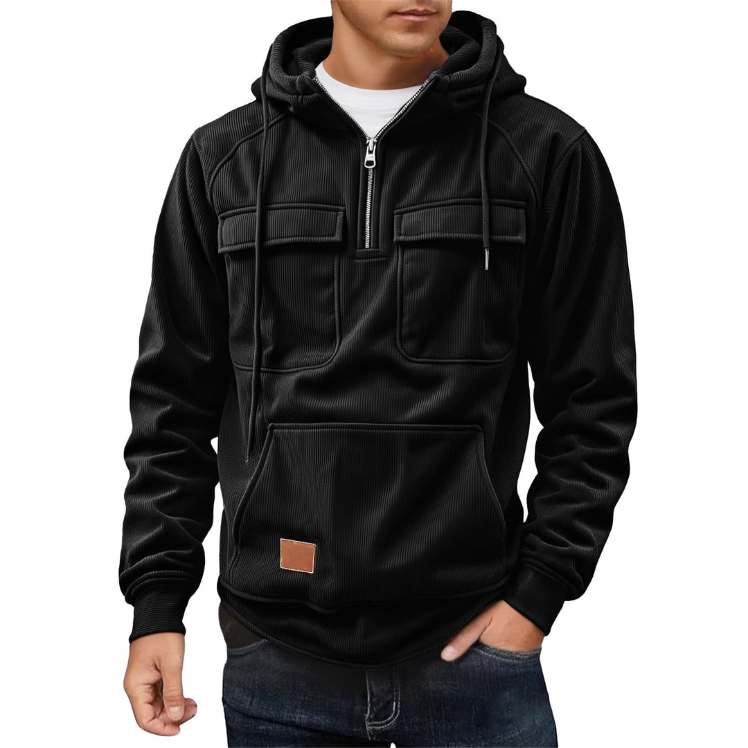 Herren Fleecepullover mit angezipptem Kragen und praktischen Taschen R&B