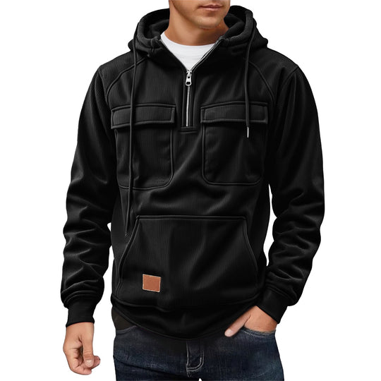 Herren Fleecepullover mit angezipptem Kragen und praktischen Taschen R&B