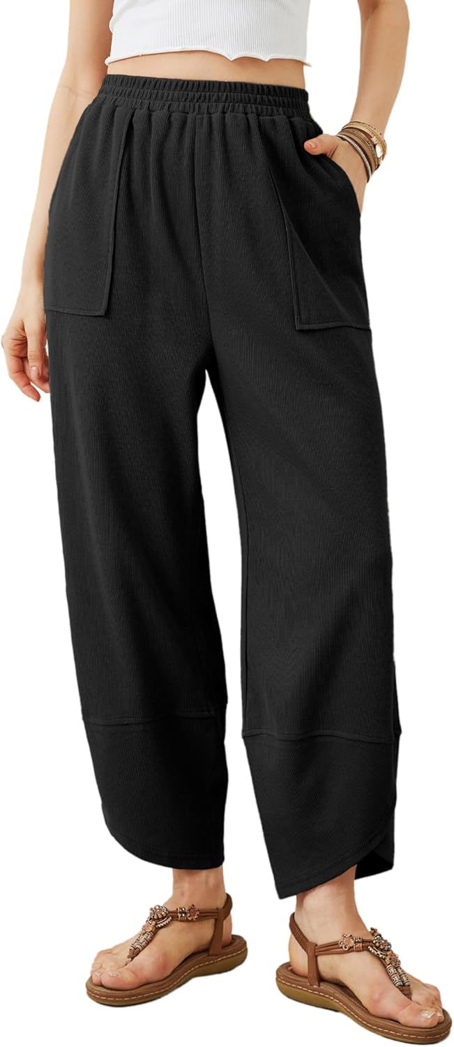 Damen weit geschnittene Freizeithose mit elastischem Bund und praktischen Taschen R&B