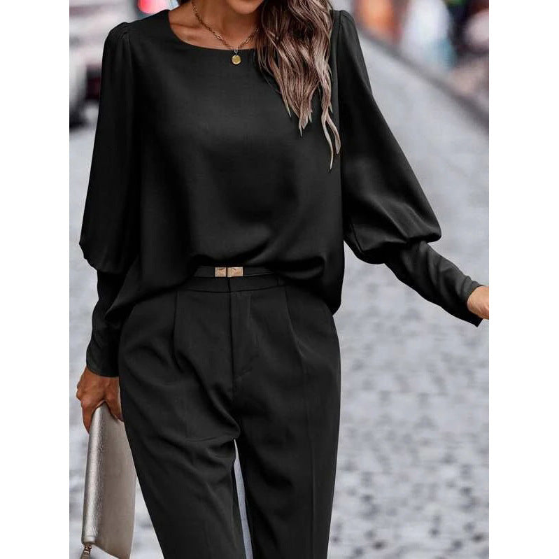 Damen modische Bluse mit elegantem Puffärmel und hochwertiger Stoffqualität R&B