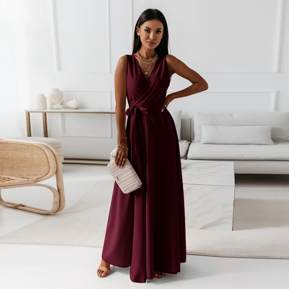 Damen elegantes Wickelkleid mit Taillengürtel R&B