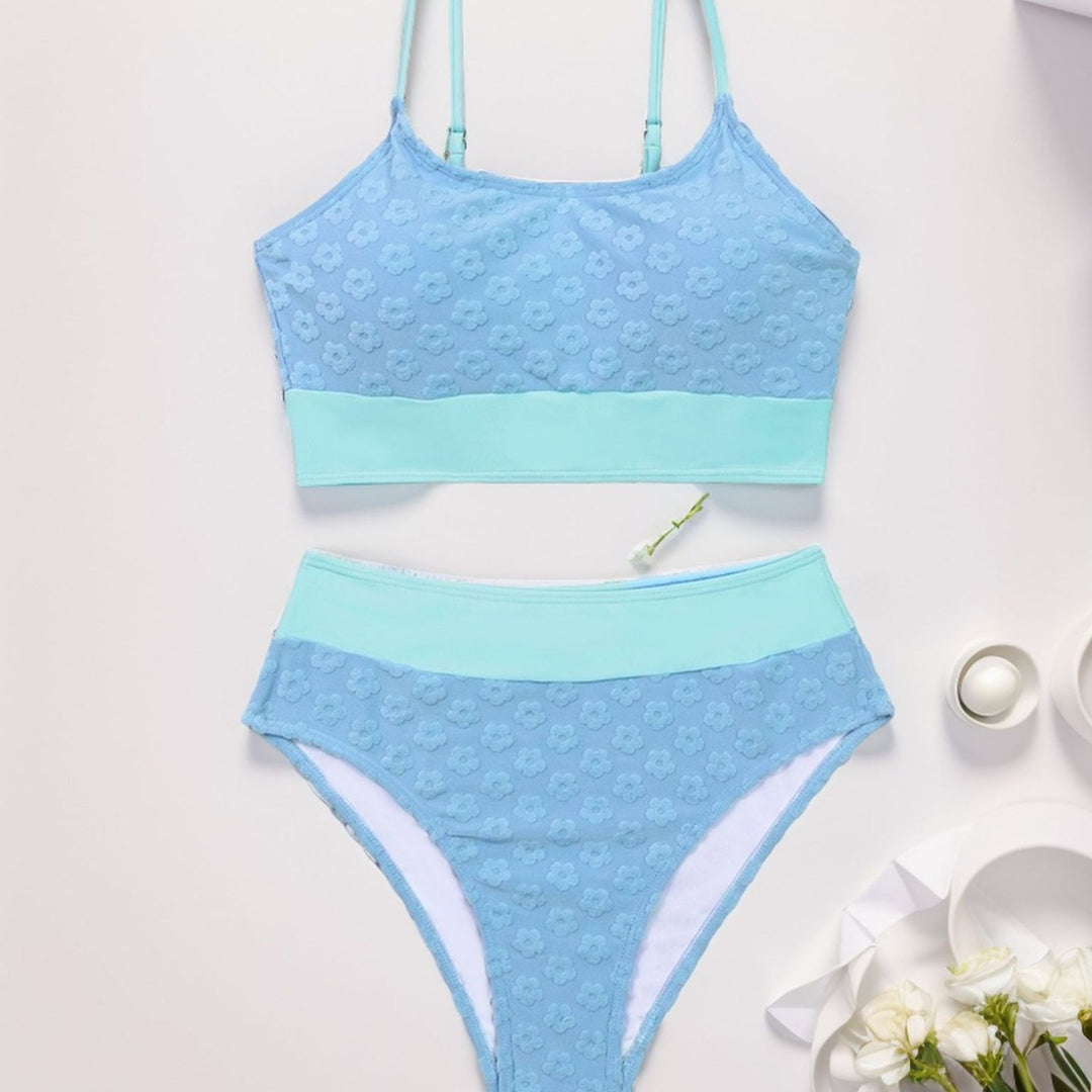 Damen Bikini-Oberteil mit hohem Bund und floralem Muster R&B