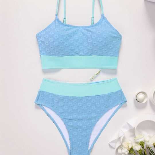 Damen Bikini-Oberteil mit hohem Bund und floralem Muster R&B