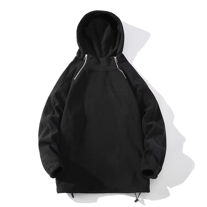 Herren Fleece Hoodie mit Reißverschluss und hohem Kragen