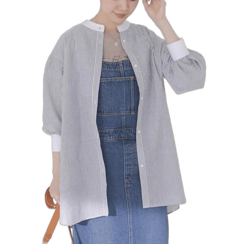 Damen gestreiftes oversized Button-Up Shirt R&B
