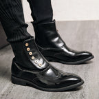Damen elegante Lackleder Stiefeletten mit modischen Knöpfen R&B