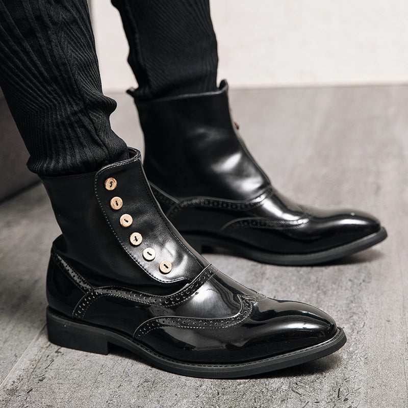 Damen elegante Lackleder Stiefeletten mit modischen Knöpfen R&B