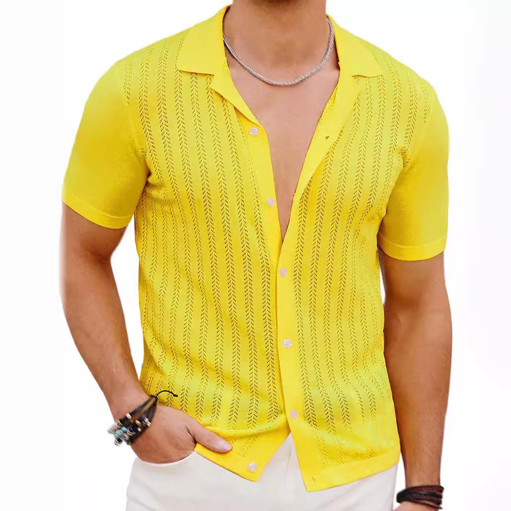 Herren Kurzarm Strickhemd mit strukturiertem Design R&B