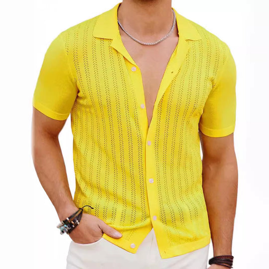 Herren Kurzarm Strickhemd mit strukturiertem Design R&B