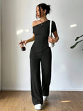 Damen Eleganter Jumpsuit mit asymmetrischem Schnitt und Raffungen