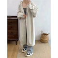 Damen Langer Strickcardigan mit Kapuze und praktischen Knöpfen