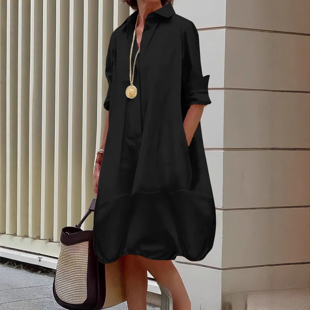 Damen Lässiges Hemdblusenkleid mit weit geschnittenem Saum R&B