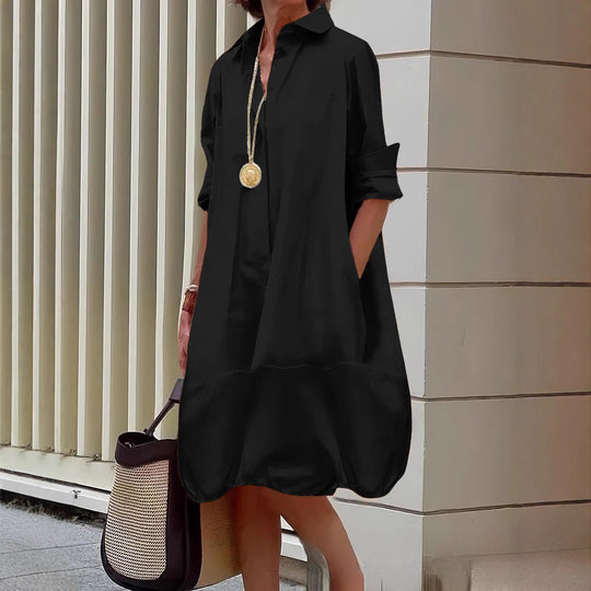 Damen Lässiges Hemdblusenkleid mit weit geschnittenem Saum R&B