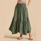 Damen Maxi-Rock mit kreativem Volantdesign und elastischem Bund R&B