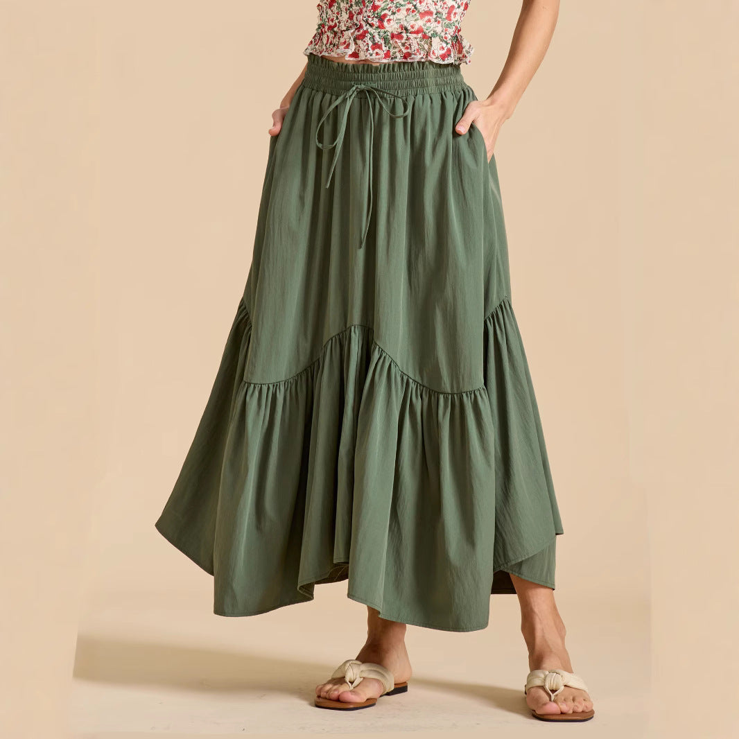 Damen Maxi-Rock mit kreativem Volantdesign und elastischem Bund R&B