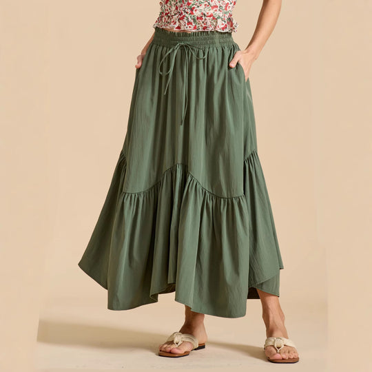Damen Maxi-Rock mit kreativem Volantdesign und elastischem Bund R&B