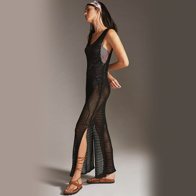 Damen elegantes Netzkleid mit asymmetrischem Schnitt R&B