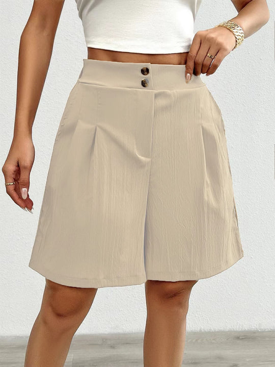 Damen Elegante Shorts mit Knopfverschluss und faltigem Design R&B