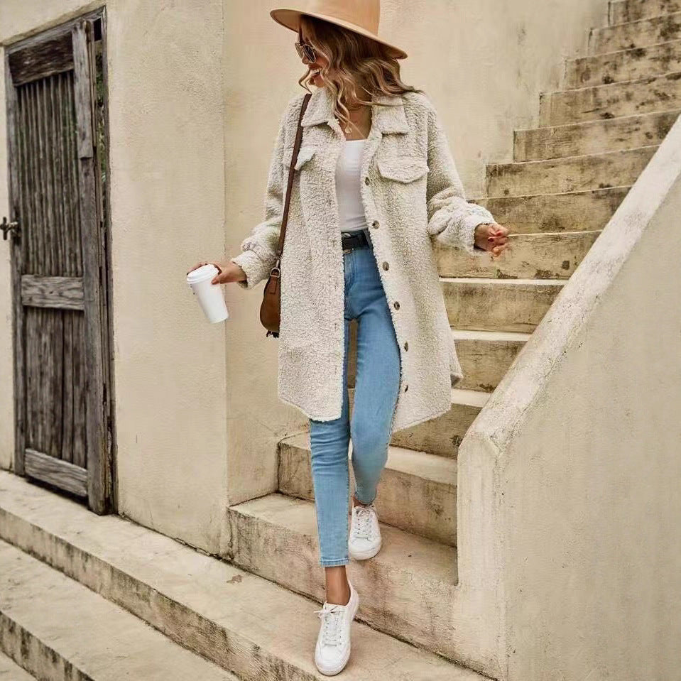 Damen Weiche und kuschelige Oversized-Jacke R&B