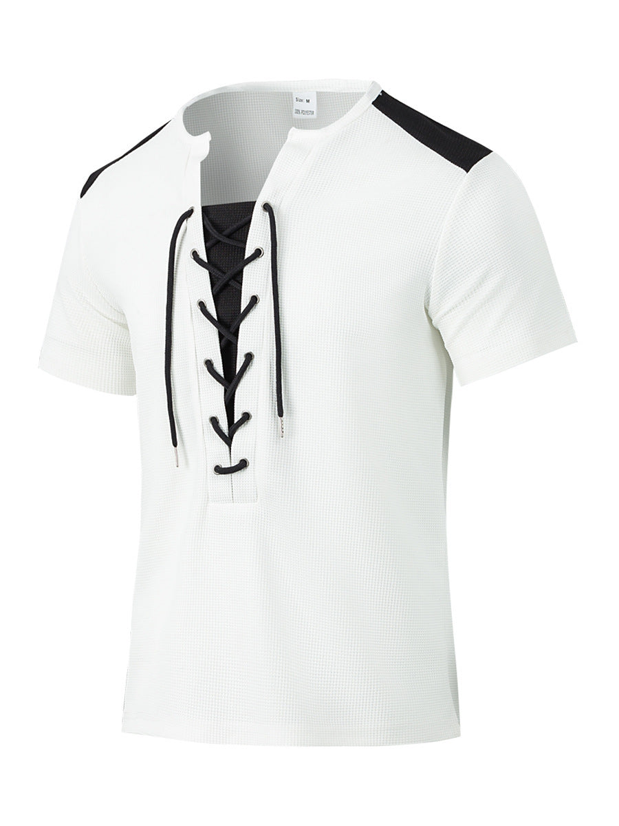 Herren Kurzarm Shirt mit sportlichem Schnürdesign R&B