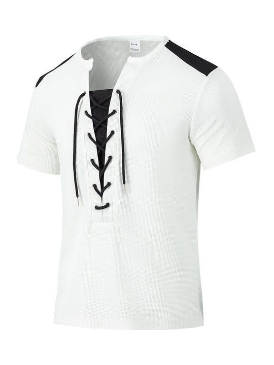 Herren Kurzarm Shirt mit sportlichem Schnürdesign R&B