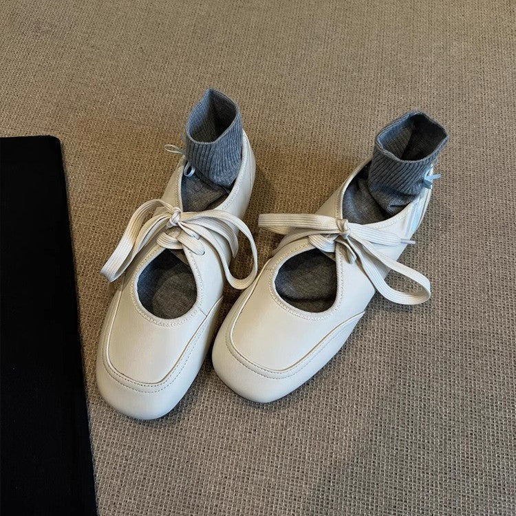 Damen Ballettschuhe mit elastischem Knöchelschutz und dekorativem Schleifenverschluss R&B