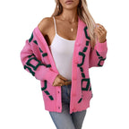 Damen oversized Strickjacke mit auffälligem Design und Knöpfen