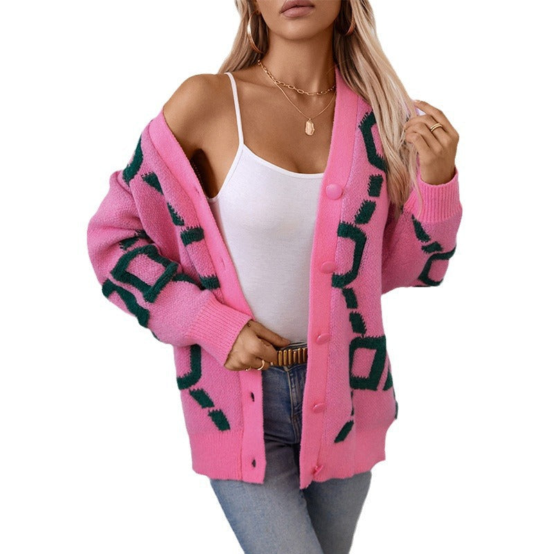 Damen oversized Strickjacke mit auffälligem Design und Knöpfen