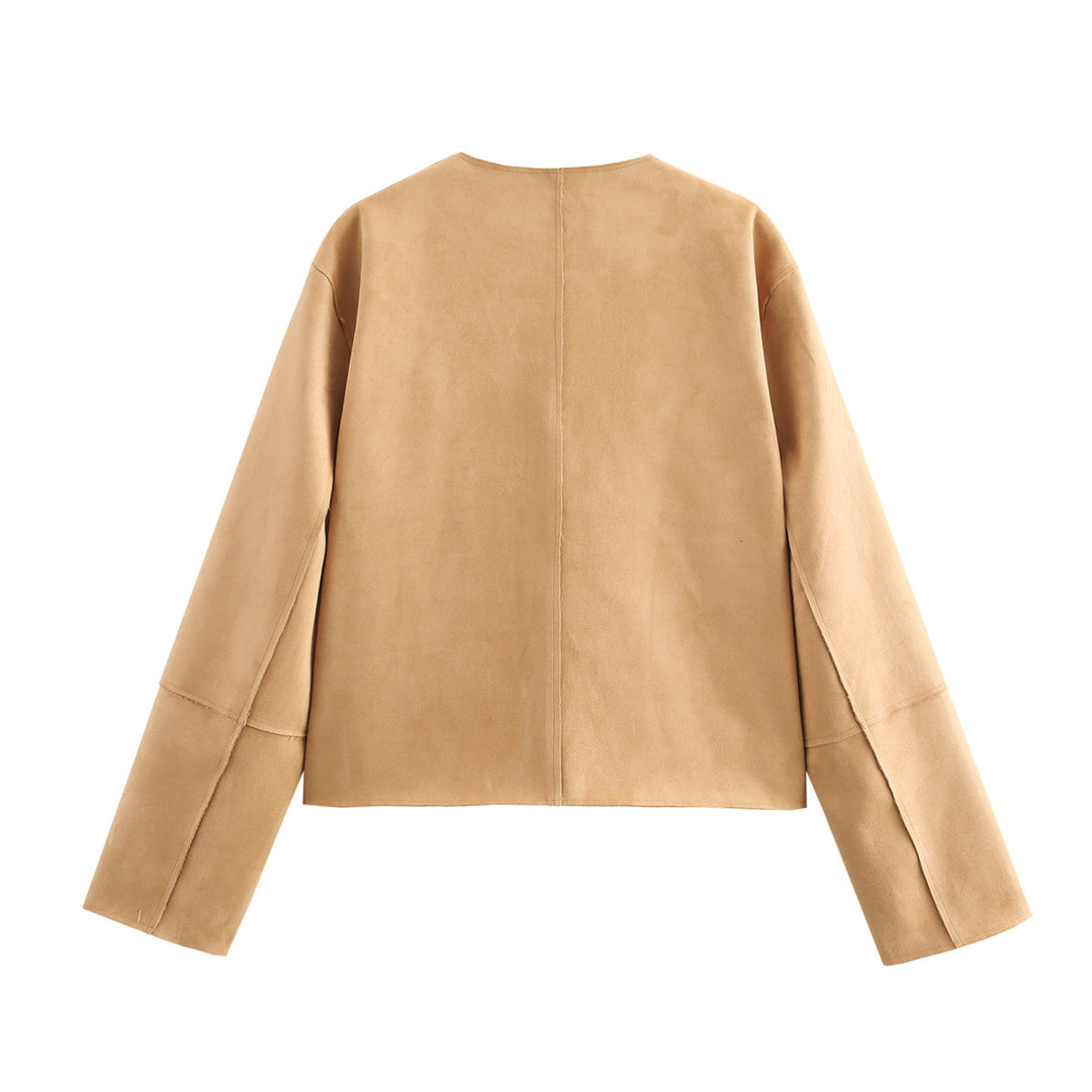 Damen Modische Kurzarmpulloverjacke mit praktischen Taschen und eleganten Knöpfen R&B